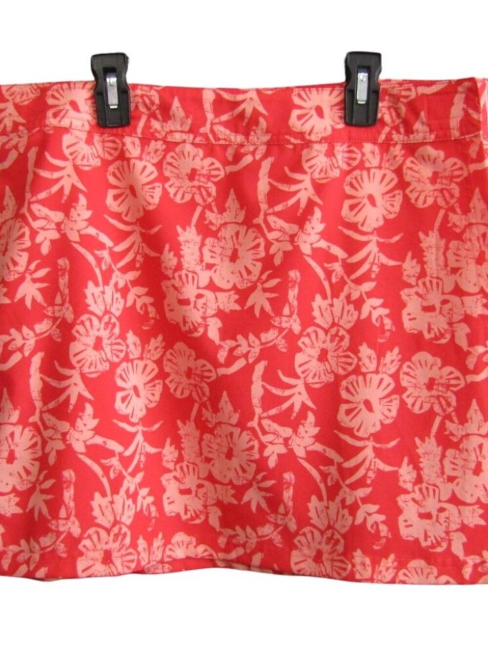 RipSkirt Hawaii Skirt L Red Pink Floral 16.5 In Length 1 Wrap Key Pocket Resort